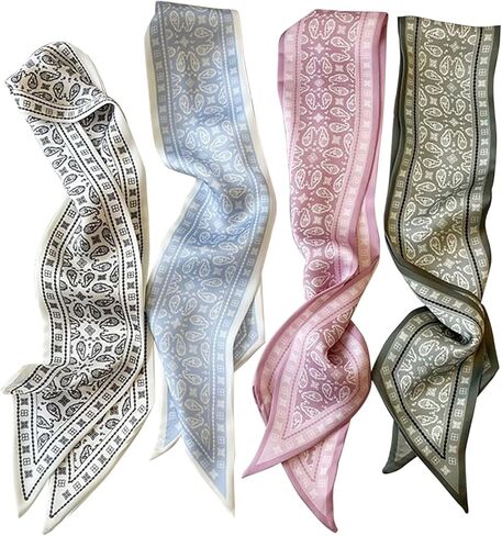 4/40 Pcs Hair Scarf for Women, 35"x2.36" Lightweight Silk Headband, Purse & Bag Scarves Gift Collection in Kuwait