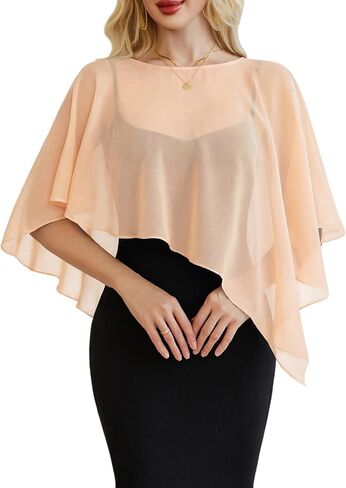 Avidlove Women's Chiffon Capelet Batwing Sleeves Elegant Evening Wedding Shawl Wrap Sheer Mesh Asymmetric Hem Formal Cover Up in Kuwait