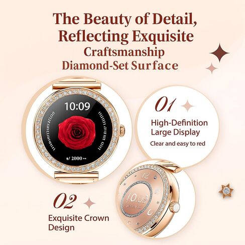Smart Watches for Women Fitness Tracker with Diamonds Multi-Sport Modes Heart Rate Monitor Sleep Monitoring Bluetooth Calls Female Helath 1.27" Dainty Smartwatch for Android iOS in Kuwait