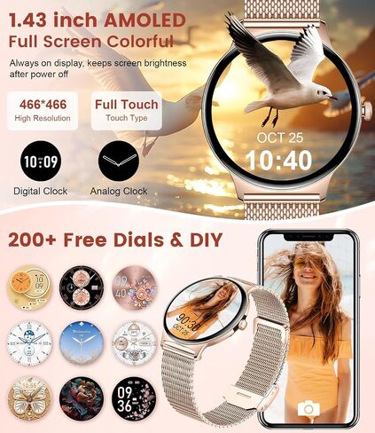 Smart Watches for Women, 1.43" AMOLED Display Fitness Tracker with Bluetooth Make/Answer Call, Heart Rate/Female Cycle/Sleep Monitor, 100+ Sports Modes, IP67 Waterproof for Android/iPhone in Saudi Arabia