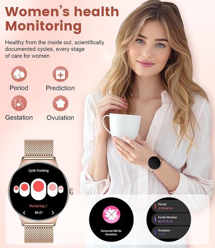 Smart Watches for Women, 1.43" AMOLED Display Fitness Tracker with Bluetooth Make/Answer Call, Heart Rate/Female Cycle/Sleep Monitor, 100+ Sports Modes, IP67 Waterproof for Android/iPhone in Saudi Arabia