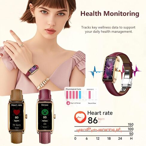 Elegant Smart Watch for Women Fitness Tracker with Step Counter Calorie Tracker Heart Rate Monitor Sleep Tracker IP68 Waterproof Activity Tracker Bracelet with AMOLED Touchscreen for Android IOS in Saudi Arabia