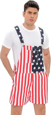 American Flag Overalls Denim Rompers Shorts, Patriotic 4th of July Holiday One Piece Jumpsuit in Saudi Arabia