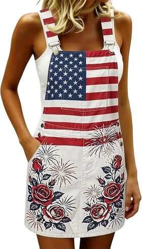 American Flag Overalls Women 250 Anniversary 4th Of July Outfits Red White And Blue Plus Size Patriotic Romper Dress in Kuwait