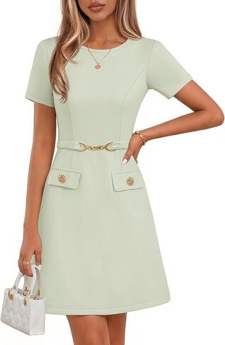 MEROKEETY Women's Summer Business Casual Dress Short Sleeve 2026 Elegant Bodycon Work Office A Line Graduation Mini Dress in Kuwait