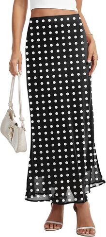 VIISHOW Women's Chiffon Maxi Skirt High Elastic Waist A-Line Flowy Midi Skirt with Lining Business Casual Floral Long Skirts in Kuwait