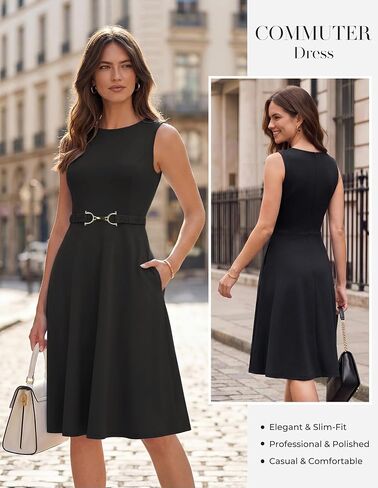 GRACE KARIN Womens Summer Work Dress 2026 Sleeveless Crewneck A Line Midi Dresses Flowy Business Dresses Outfits with Pockets in Kuwait