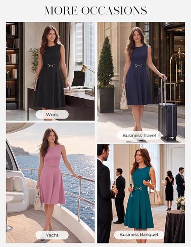 GRACE KARIN Womens Summer Work Dress 2026 Sleeveless Crewneck A Line Midi Dresses Flowy Business Dresses Outfits with Pockets in Kuwait