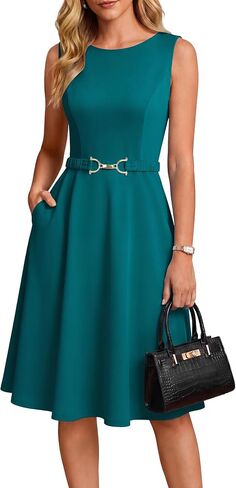 GRACE KARIN Womens Summer Work Dress 2026 Sleeveless Crewneck A Line Midi Dresses Flowy Business Dresses Outfits with Pockets in Kuwait
