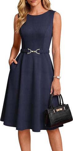 GRACE KARIN Womens Summer Work Dress 2026 Sleeveless Crewneck A Line Midi Dresses Flowy Business Dresses Outfits with Pockets in Kuwait