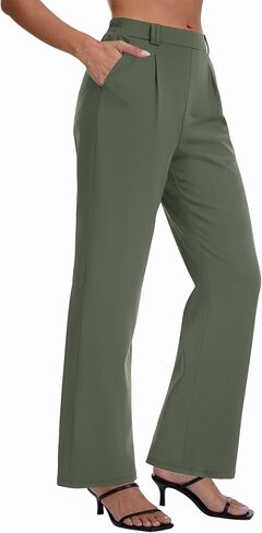 DLOODA Womens Dress Pants High Waisted Straight Leg Work Pants Pull On Business Casual Trousers Slacks with Pockets in Kuwait