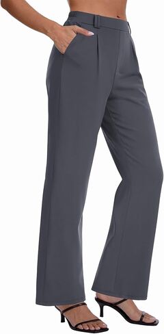 DLOODA Womens Dress Pants High Waisted Straight Leg Work Pants Pull On Business Casual Trousers Slacks with Pockets in Kuwait
