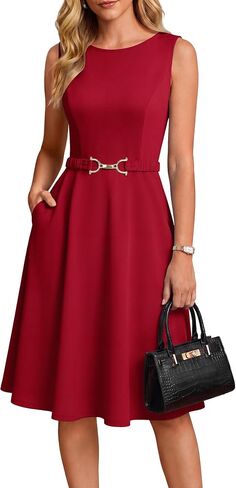 GRACE KARIN Womens Summer Work Dress 2026 Sleeveless Crewneck A Line Midi Dresses Flowy Business Dresses Outfits with Pockets in Kuwait