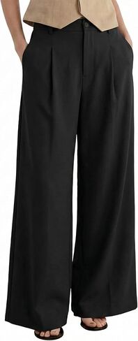 Arach&Cloz Women's Linen Blend Wide Leg Palazzo Pants All-Season Business Casual Outfits Dress Trousers in Kuwait