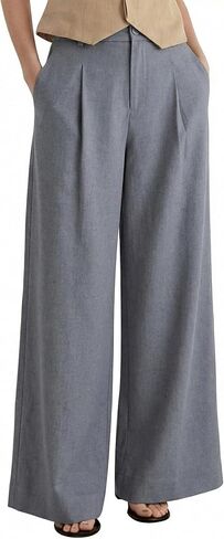 Arach&Cloz Women's Linen Blend Wide Leg Palazzo Pants All-Season Business Casual Outfits Dress Trousers in Kuwait