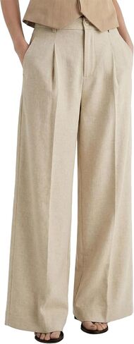 Arach&Cloz Women's Linen Blend Wide Leg Palazzo Pants All-Season Business Casual Outfits Dress Trousers in Kuwait