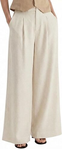 Arach&Cloz Women's Linen Blend Wide Leg Palazzo Pants All-Season Business Casual Outfits Dress Trousers in Kuwait