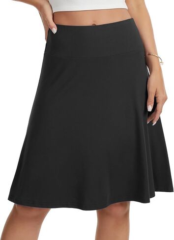 VIISHOW Women's Knee Length Skirt High Waisted Stretchy A-Line Skater Skirt Soft Knit Modest Casual Skirts for Daily Wear in Kuwait