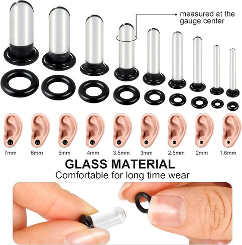 6-18Pcs Glass Ear Stretching Kit 1.6-7mm/7.5-12mm Plugs for Ears Gauges with O-Rings Single Flare Glass Gauge Stretching Kit Ear Expander Body Piercing Jewelry for Women Men in Saudi Arabia