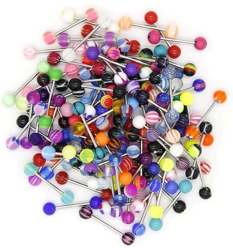 CrazyPiercing 110 قطعة بالجملة 14 جرام حلقة اللسان الحدائد الفولاذ المقاوم للصدأ بار حلقات اللسان ألوان متنوعة للنساء والرجال in Kuwait