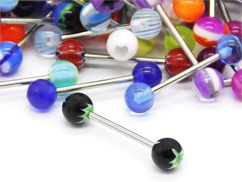 CrazyPiercing 110 قطعة بالجملة 14 جرام حلقة اللسان الحدائد الفولاذ المقاوم للصدأ بار حلقات اللسان ألوان متنوعة للنساء والرجال in Kuwait