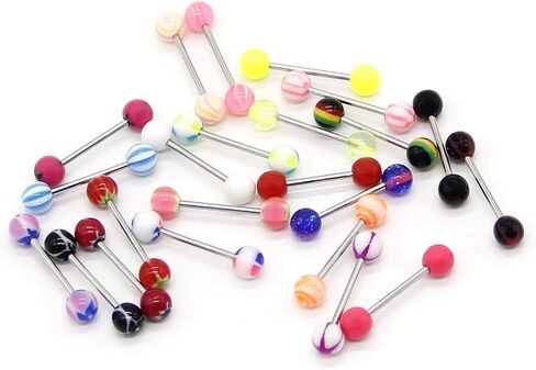 CrazyPiercing 110 قطعة بالجملة 14 جرام حلقة اللسان الحدائد الفولاذ المقاوم للصدأ بار حلقات اللسان ألوان متنوعة للنساء والرجال in Kuwait