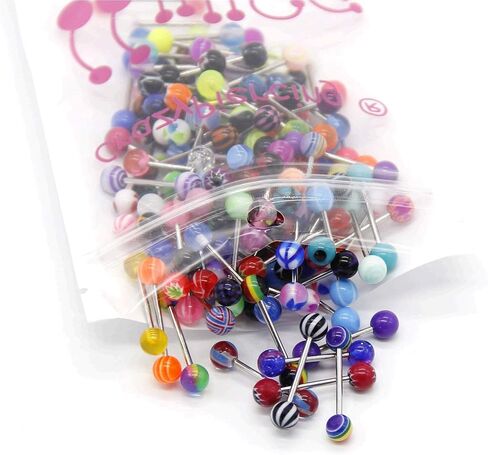 CrazyPiercing 110 قطعة بالجملة 14 جرام حلقة اللسان الحدائد الفولاذ المقاوم للصدأ بار حلقات اللسان ألوان متنوعة للنساء والرجال in Kuwait