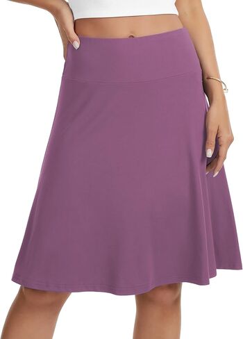VIISHOW Women's Knee Length Skirt High Waisted Stretchy A-Line Skater Skirt Soft Knit Modest Casual Skirts for Daily Wear in Kuwait