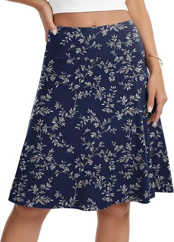 VIISHOW Women's Knee Length Skirt High Waisted Stretchy A-Line Skater Skirt Soft Knit Modest Casual Skirts for Daily Wear in Kuwait