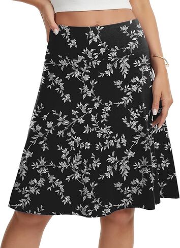 VIISHOW Women's Knee Length Skirt High Waisted Stretchy A-Line Skater Skirt Soft Knit Modest Casual Skirts for Daily Wear in Kuwait