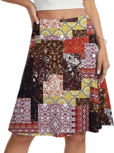 VIISHOW Women's Knee Length Skirt High Waisted Stretchy A-Line Skater Skirt Soft Knit Modest Casual Skirts for Daily Wear in Kuwait