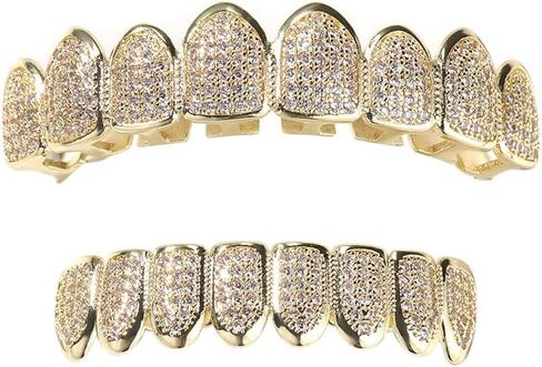 الذهب الصلب فوق S925 الفضة الاسترليني ثمانية أسنان T-Square Moissanite Teeth Grillz، أحجار مستطيلة لأسلوب العطلات، اختيار ممتع للرجال والنساء خلال عيد الميلاد in Kuwait