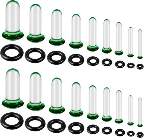 6-18Pcs Glass Ear Stretching Kit 1.6-7mm/7.5-12mm Plugs for Ears Gauges with O-Rings Single Flare Glass Gauge Stretching Kit Ear Expander Body Piercing Jewelry for Women Men in Saudi Arabia