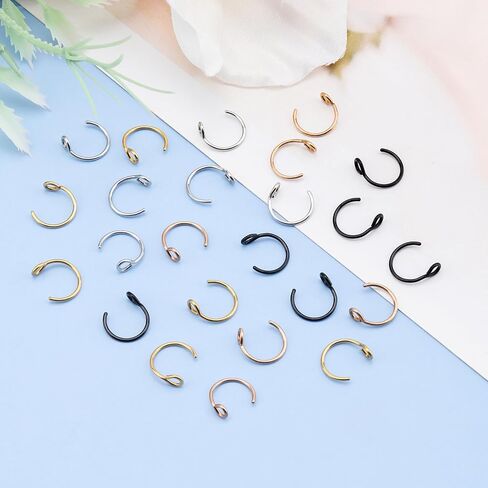 Oubaka 24PCS Fake Nose Ring Hoop Clip On, 20G Stainless Steel Nose Piercing Faux Noses Septum Ring Jewelry Fake Lip Hoop Rings Non Piercing Lip Rings for Women Men(4 Colors) in Kuwait