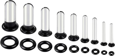 6-18Pcs Glass Ear Stretching Kit 1.6-7mm/7.5-12mm Plugs for Ears Gauges with O-Rings Single Flare Glass Gauge Stretching Kit Ear Expander Body Piercing Jewelry for Women Men in Saudi Arabia