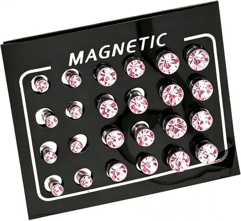 24Pcs Magnetic Earrings Stud for Men Women, Mixed 4mm 5mm 6mm Stainless Steel Non Piercing Earrings, Cubic Zirconia Fake Earrings Set, Faux Cartilage Lip Studs & Fake Nose Ring Studs in Saudi Arabia