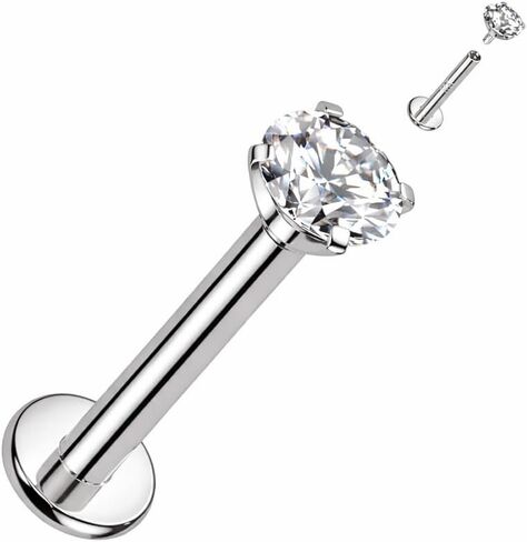 14K Solid Gold Flat Back Stud Earring 18G Internally Threaded Labret, 2mm Natural Diamond Cartilage Tragus Conch Helix Lip Nose Piercing Jewelry in Saudi Arabia