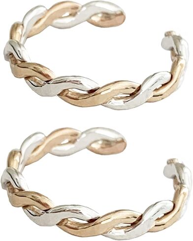 Toe Rings | Gift Set of Two Twine Medley Adjustable Toe Rings | Duo-Tone Braid 14k Gold Fill & Sterling Silver | Unisex Design in Kuwait