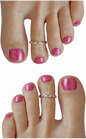 Toe Rings | Gift Set of Two Twine Medley Adjustable Toe Rings | Duo-Tone Braid 14k Gold Fill & Sterling Silver | Unisex Design in Kuwait