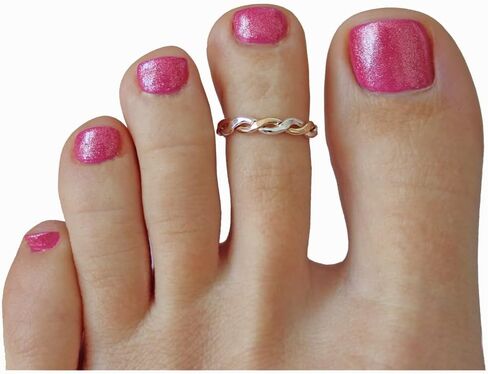 Toe Rings | Gift Set of Two Twine Medley Adjustable Toe Rings | Duo-Tone Braid 14k Gold Fill & Sterling Silver | Unisex Design in Kuwait