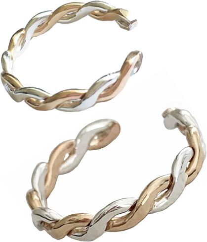 Toe Rings | Gift Set of Two Twine Medley Adjustable Toe Rings | Duo-Tone Braid 14k Gold Fill & Sterling Silver | Unisex Design in Kuwait