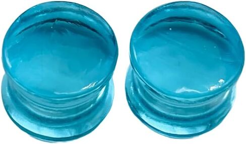 Handmade Blue Topaz Stone Double Flared Ear Plugs | Stone Gauges for Stretched Ears | Hand Carved Body Piercing Jewelry | Pair of Polished Plugs in Saudi Arabia