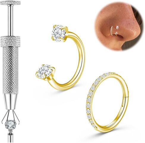 Titanium Horseshoe Nose Ring, 20g 18g Double Gem Horse Shoe Nose Ring Hoop With Tool for Women Men Hypoallergenic Gold Silver Cartilage Helix Tragus Hoop Earring Nostril Piercing Jewelry 7mm 8mm in Kuwait