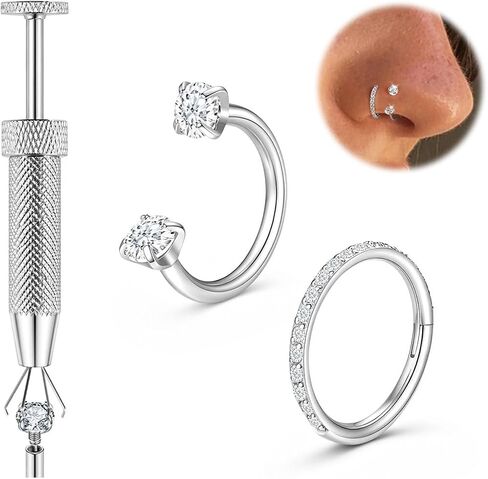 Titanium Horseshoe Nose Ring, 20g 18g Double Gem Horse Shoe Nose Ring Hoop With Tool for Women Men Hypoallergenic Gold Silver Cartilage Helix Tragus Hoop Earring Nostril Piercing Jewelry 7mm 8mm in Kuwait
