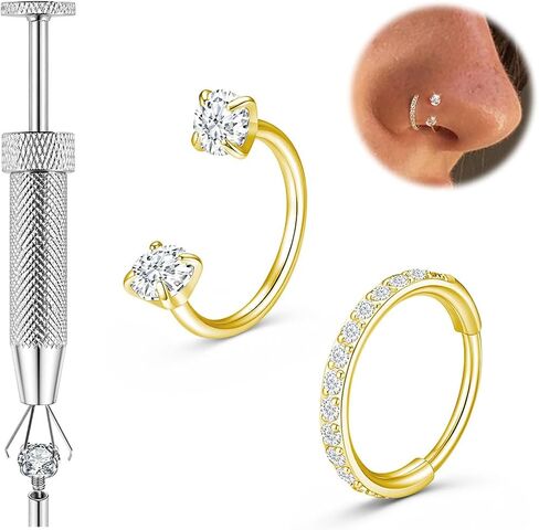 Titanium Horseshoe Nose Ring, 20g 18g Double Gem Horse Shoe Nose Ring Hoop With Tool for Women Men Hypoallergenic Gold Silver Cartilage Helix Tragus Hoop Earring Nostril Piercing Jewelry 7mm 8mm in Kuwait