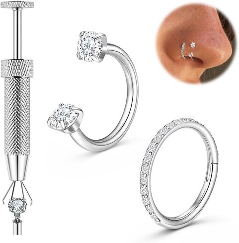 Titanium Horseshoe Nose Ring, 20g 18g Double Gem Horse Shoe Nose Ring Hoop With Tool for Women Men Hypoallergenic Gold Silver Cartilage Helix Tragus Hoop Earring Nostril Piercing Jewelry 7mm 8mm in Kuwait