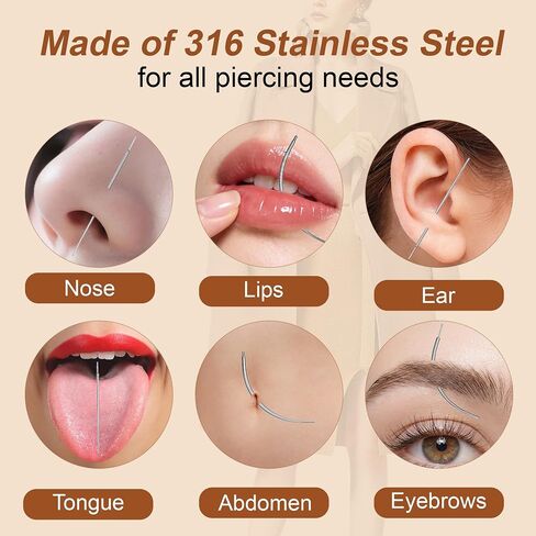 18 pcs Piercing Taper Set Insertion Pin Stretching Kit 14g 16g 18g 20g Stainless Steel Flat Back Earring Insertion Tool,Helix and Piercing Changing Kit for Ear Nose Lip Tongue Navel (Straight, Curved Needles) in Saudi Arabia