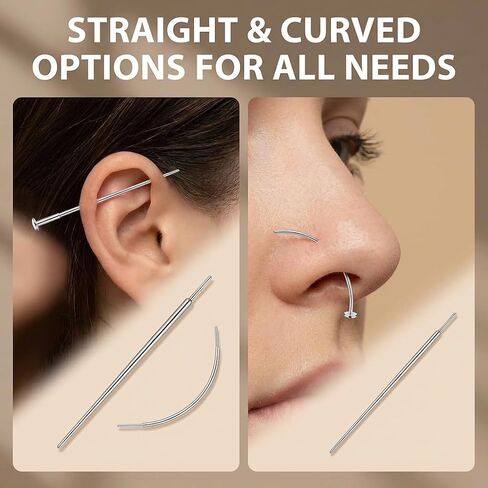 18 pcs Piercing Taper Set Insertion Pin Stretching Kit 14g 16g 18g 20g Stainless Steel Flat Back Earring Insertion Tool,Helix and Piercing Changing Kit for Ear Nose Lip Tongue Navel (Straight, Curved Needles) in Saudi Arabia
