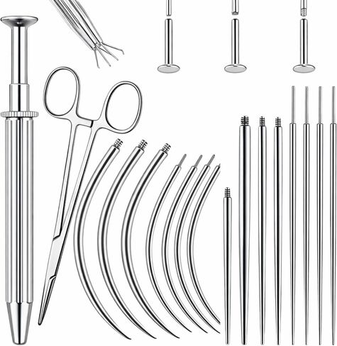 Body Jewelry Insertion Tool, 17 Pack Stainless Steel Piercing Ball Grabber Tool, Internal Thread, External Thread and Threadless Lip Piercing Tool for Ear, Nose, Belly Button, Nipple, Lip, Eyebrow and Tongue, Flat Back Earring Tool-14G 16G 18G 20G in Saudi Arabia