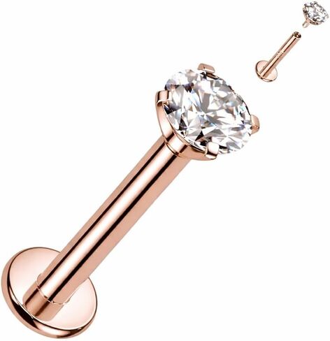 14K Solid Gold Flat Back Stud Earring 18G Internally Threaded Labret, 2mm Natural Diamond Cartilage Tragus Conch Helix Lip Nose Piercing Jewelry in Saudi Arabia
